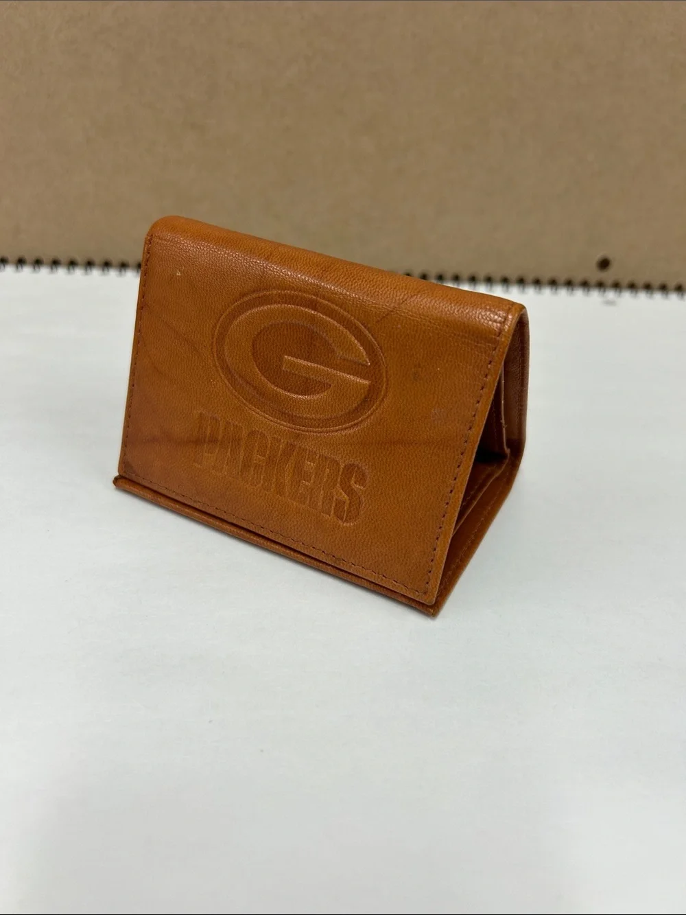Brown Leather Card & Key Holder with Embossed Team Crest